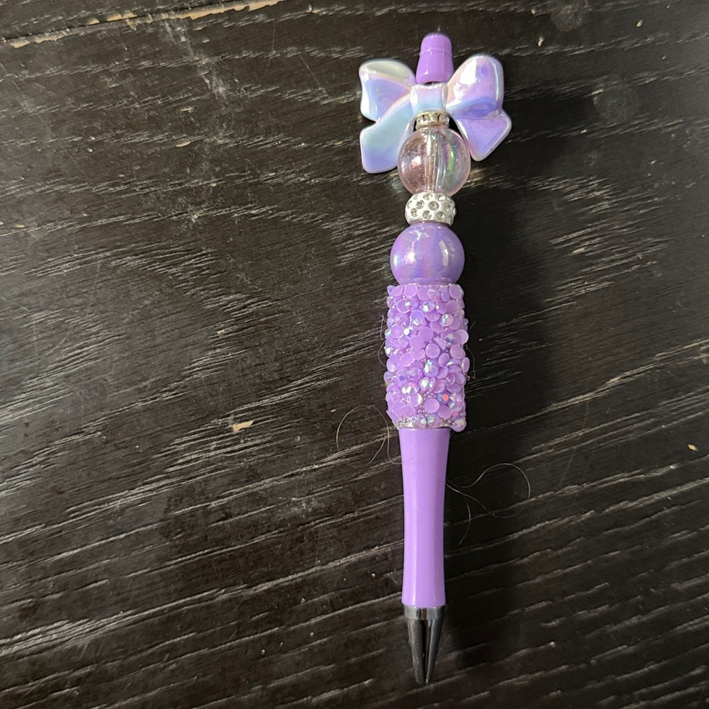 Purple Beaded Pen with Bow handmade